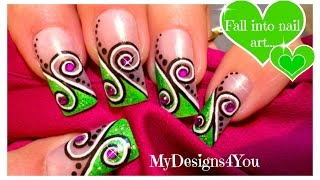 Abstract Nail Art Design Tutorial  Green Swirl Nails ♥ [upl. by Robinette]