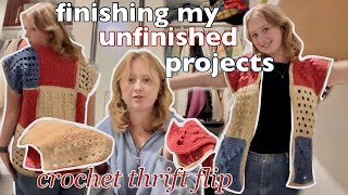 finishing my long list of unfinished crochet projects  thrift flip  crochet wip patchwork sweater [upl. by Nesyt]