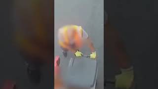 Trash explosion nearly takes out sanitation worker shorts [upl. by Alvy837]