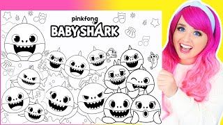 Coloring Baby Shark amp Shark Family Pinkfong Coloring Pages  Markers amp Crayons [upl. by Konstance731]