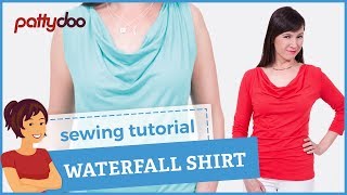 How to sew a cowl neck  waterfall shirt  an easy sewing tutorial [upl. by Anirbac673]