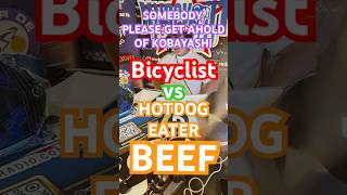 Kobayashi ホットドッグHotto doggu WE HAVE BEEF WITH YOU bicyclist vs hotdog eater chestnut vs kobayashi [upl. by Botnick]