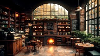 Cozy Autumn Coffee Shop  Perfect Soft Jazz Music w Rain amp Fire Sounds for Study Focus amp Relax [upl. by Sibbie]