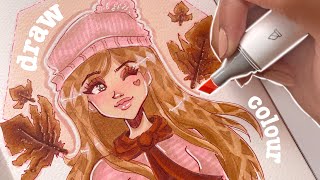 🍁 Draw Along  Marker Process With New Ohuhu Kaala Skintone Markers ✨ [upl. by Papotto]