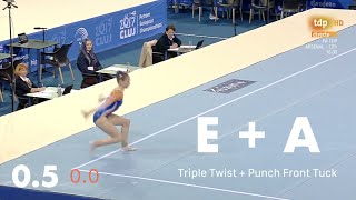 GYMNASTICS SCORING Eythora Thorsdottir FX 2017 D and E Score  Slowmo Analysis [upl. by Ernald]