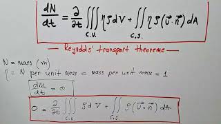 Mass Continuity Equation from the Reynolds Transport Theorem [upl. by Arlene]