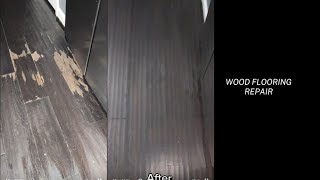 HOW TO REPAIR FLOORING WATER DAMAGE  restaining wood flooring [upl. by Alidis90]