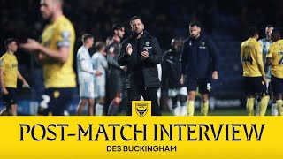 Des Buckingham Reflects On Oxford Uniteds Defeat to Middlesbrough [upl. by Nanaek]