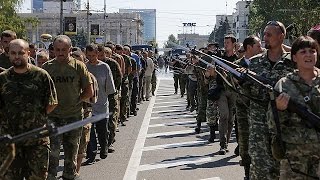 Video Captured Ukrainian soldiers march through streets of Donetsk [upl. by Coulombe]