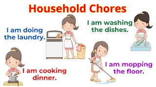 Household Chores with sentences  Action Verbs For Beginner Daily English  English Sentences [upl. by Nialb]