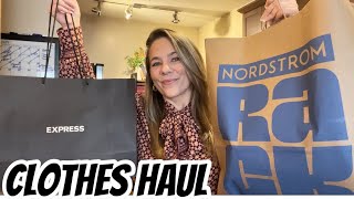 EXPRESS amp NORDSTROM RACK CLOTHING HAUL  BLACK DRESS  QUALITY  HEELS [upl. by Lebiralc]