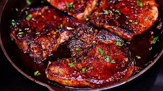 One Pan Honey Garlic Pork Chops Recipe [upl. by Trebor]