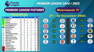 Premier League Fixtures Today 2425  Matchweek 17 • EPL Table Standings Top Scorers Assists [upl. by Guadalupe]