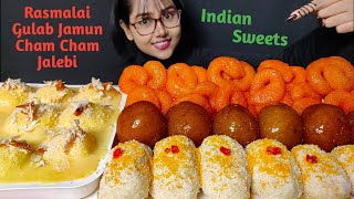 Eating Rasmalai Gulab Jamun Jalebi  Big Bites  Asmr Eating  Mukbang  Indian Sweets Asmr [upl. by Ahtabat]