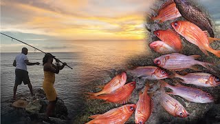 Fishing On The Rocks At Westend Negril With Friends  Lots Of WrenchmanSquirrel Fish Caught [upl. by Tade26]