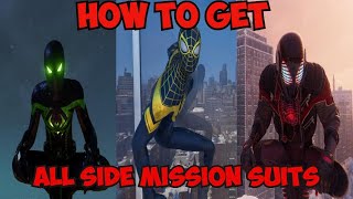 How To Get All Side Mission Suits  SpiderMan Miles Morales PS5 [upl. by Ruosnam]