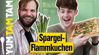 SpargelRezept I Leckeren Flammkuchen mit grünem Spargel zubereiten [upl. by Yellah1]