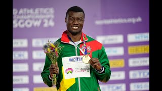 Burkina Fasos star triple jump athlete takes gold at Glasgow indoor championship [upl. by Anesor340]