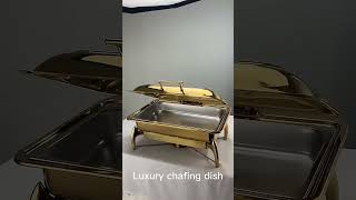 Luxury Food Warmer Stainless Steel Catering Buffet Set Gold Chafing Dishes with glass window [upl. by Kress]