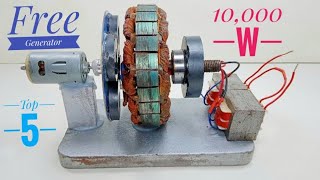 Top 5 Awesomegenerator 10000w direct AC current free energy generator Use 100 copper coil light [upl. by Lehcar]