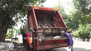 Heavy duty Garbage Truck collects piles of garbage near AIIMS Hospital [upl. by Letram846]