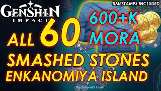 All 60 Smashed Stones Locations in Detail Enkanomiya Island Full Guide 100  Genshin Impact [upl. by Amelus]