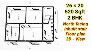 26 × 20 North facing house plan  26 x 20 Floor plan  2BHK in 520 sq ft  Compact house plan [upl. by Inoj763]