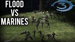 Halo 3 AI Battle  Flood vs Marines [upl. by Ataeb]