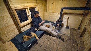 Winter Camping Under the Rain with My Dog in a Wooden Cabin [upl. by Conlan814]