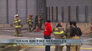 Grain bin fire in Waltonville Illinois rekindles [upl. by Conner]