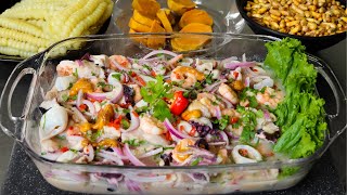 Preparando el Famoso CEVICHE Peruano de Pescado y Mariscos en un Toque  Abelca [upl. by Errehs]