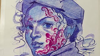 How to draw free hand ballpoint pen sketchingpen sketching viralvideo art trending [upl. by Yornek249]