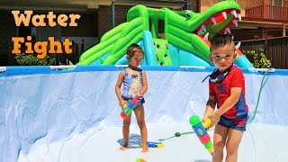 Backyard Water Fight Fun Playtime Giant Inflatable Water Slide Spiderman Swimming Ckn Toys [upl. by Llenel938]