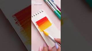 Painting with DOMS brush pen  Sunset scenery painting tutorial for beginners Shorts [upl. by Adhamh224]