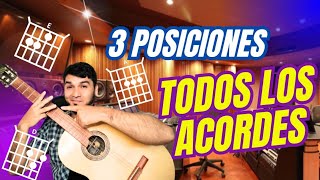 Cómo tocar todos los acordes en la guitarra con 3 posiciones TUTORIAL [upl. by Cohla]