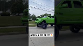 SPOTTED GREEN CHALLENGER amp HUGE GREEN RAM TRUCJ🔥✅ liftedtrucks lift mopar green dodge fypシ゚ [upl. by Alford509]