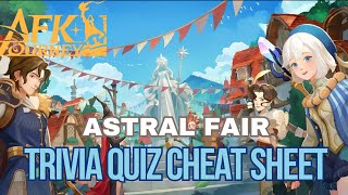 ASTRAL FAIR  TRIVIA QUIZ CHEAT SHEET AFK JOURNEY [upl. by Ekenna]