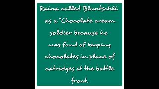 Raina called Bluntschli as a chocolate cream soldier because  QnA  Arms amp the Man [upl. by Ysac207]