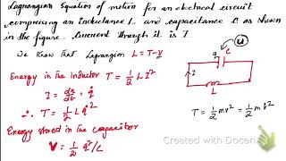 Lagrange’s equation of motion for LC circuit [upl. by Lennon]