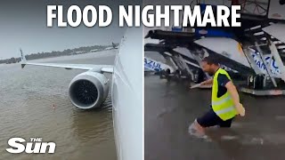 Majorca airport paralysed by floods after storm  sparking holiday chaos across Europe [upl. by Katine]