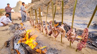 Vertical BBQ  13 Goat Legs Kebabs🔥MOST UNIQUE Iranian Food  Baluchestan Iran🇮🇷 [upl. by Heti]