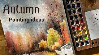 Autumn landscape watercolor painting 🍁 [upl. by Lehman]