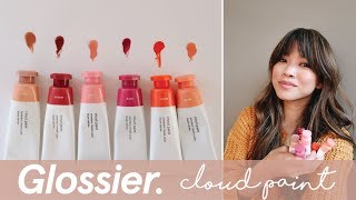 GLOSSIER CLOUD PAINT REVIEW  DISCOUNT CODE  All 6 shades swatched  cream blush try on demo [upl. by Talanta]