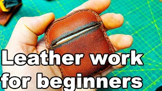 Leatherworking for beginners Leather headphone case [upl. by Leumel]