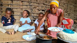 Typical African Village Life of Our Young Hardworking Mom Cooking Village Food Vegetable amp Cornflour [upl. by Annanhoj]