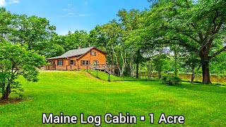 Maine Waterfront Cabins For Sale  350k  Maine Log Cabins  Maine Real Estate  1 Acre Land [upl. by Glynias]