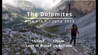 Hiking the Alta Via 1  Dolomites Italy June 2022 [upl. by Eupheemia]