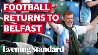 Belfast hosts first football match with fans in UK since coronavirus lockdown [upl. by Ardeth846]