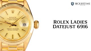 Ladies Rolex 18K Yellow Gold Datejust Watch Model Ref 6916 with Gold Dial [upl. by Nwahsd]