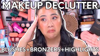 HUGE MAKEUP COLLECTION DECLUTTER PT 1  BLUSHESBRONZERSHIGHLIGHTERS [upl. by Tenneb]